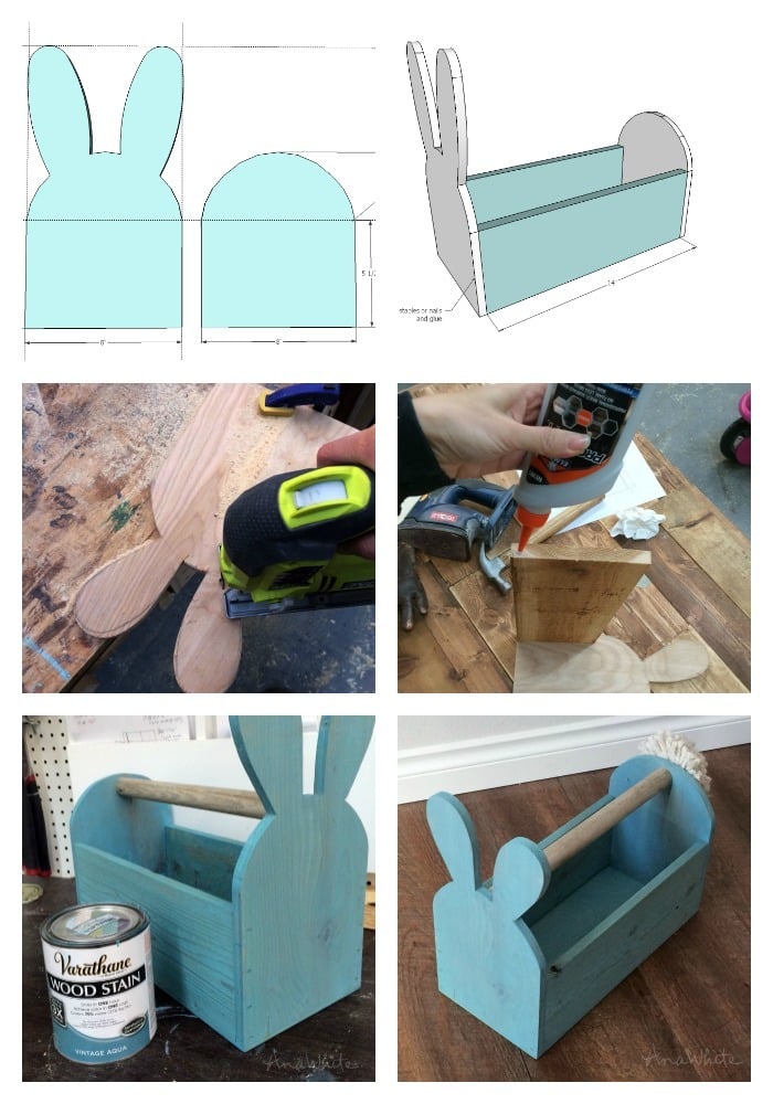 Ana White Wood Easter Basket Bunny Shaped Trug - DIY 